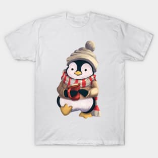 Christmas penguin drinking coffee T-Shirt